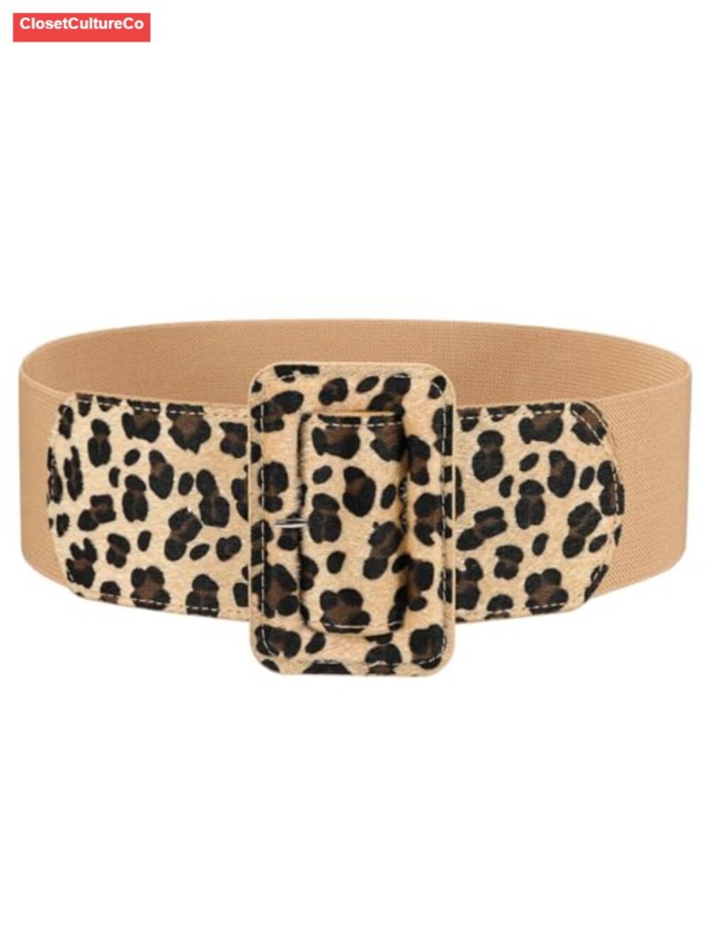 Wide Suede Elastic Belt with Vintage Chunky Square Buckle Adjustable